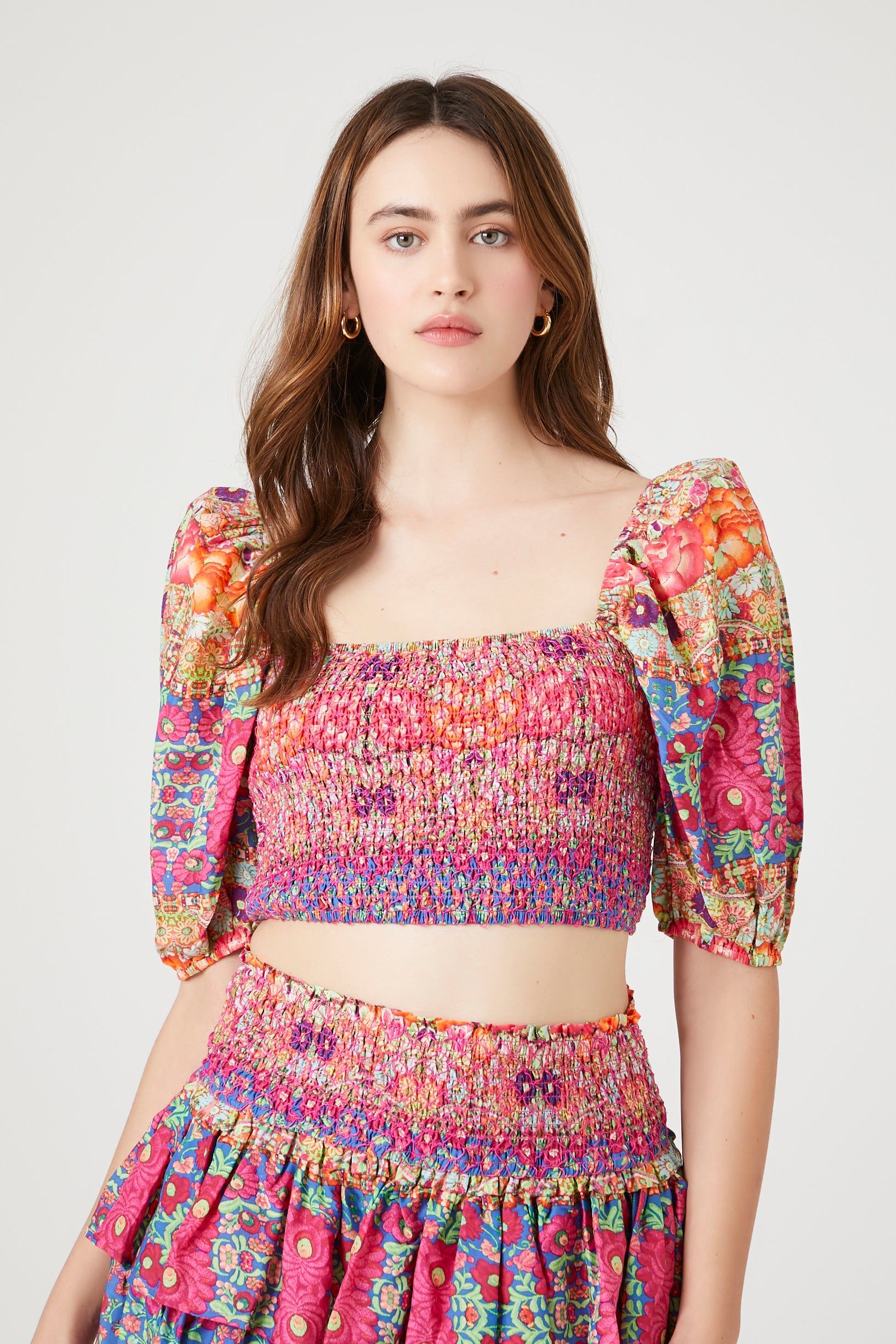 Smocked Floral Print Crop Top sold by Urban Planet