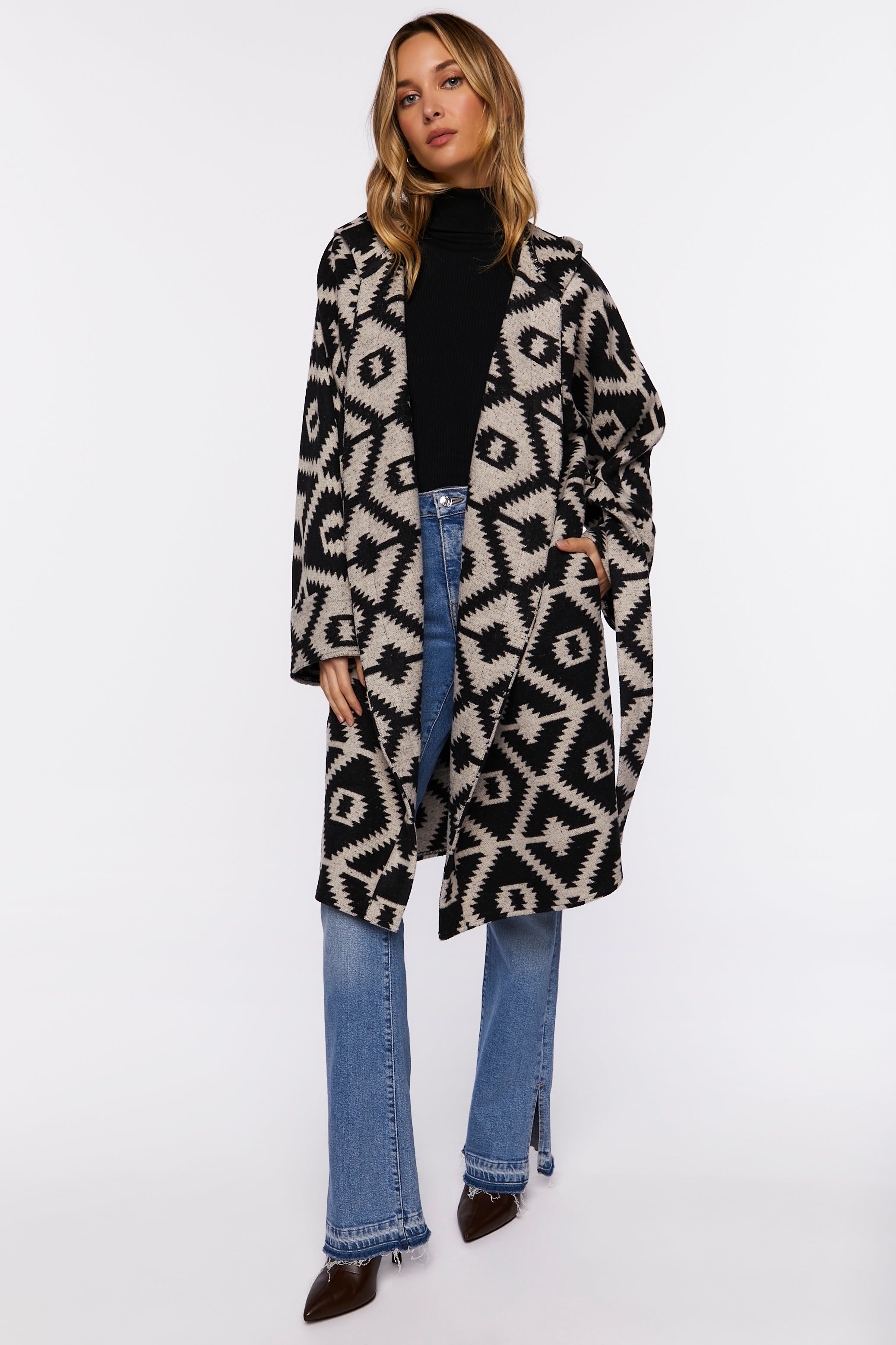 Geo Print Belted Duster Jacket sold by Urban Planet product image thumbnail 4