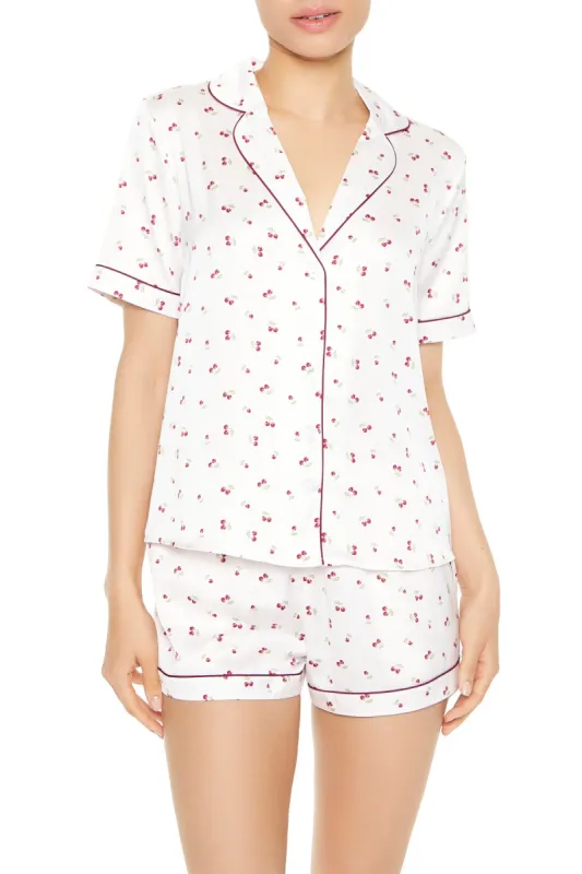 Ensemble pyjama avec chemisier et short à imprimé Cerise en satin sold by Urban Planet