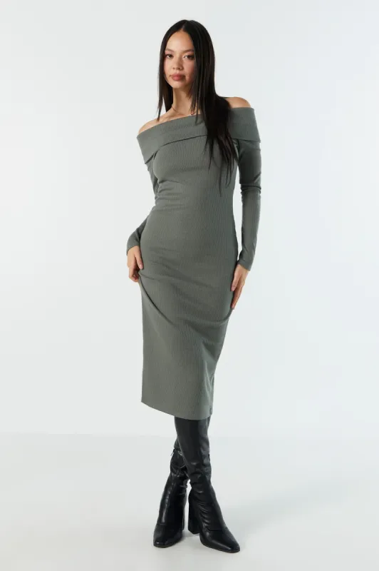 Robe midi côtelée à épaules dénudées sold by Urban Planet