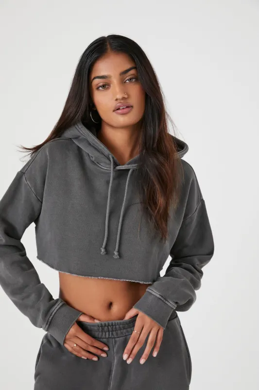 Fleece Mineral Wash Cropped Hoodie made by Urban Planet