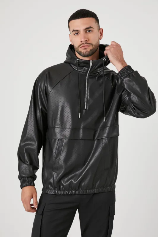 Haut à capuchon en similicuir avec demi-fermeture à glissière sold by Urban Planet