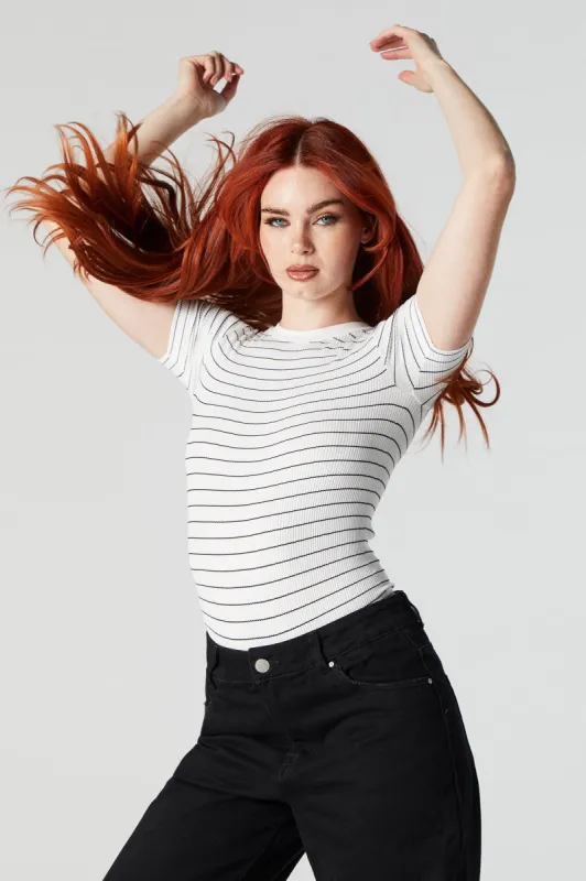 Striped Ribbed Short Sleeve Bodysuit sold by Urban Planet