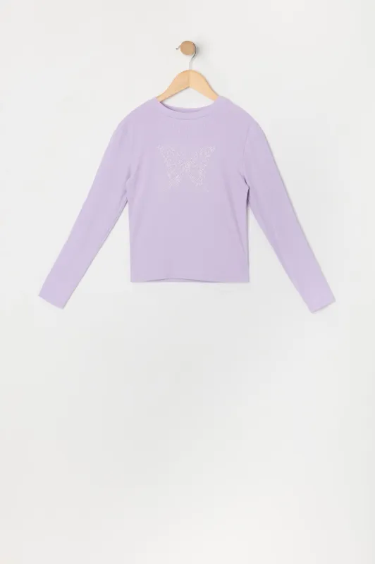 Girls Rhinestone Butterfly Long Sleeve Top sold by Urban Planet
