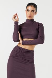 Ribbed Mock Neck Long Sleeve Crop Top sold by Urban Planet