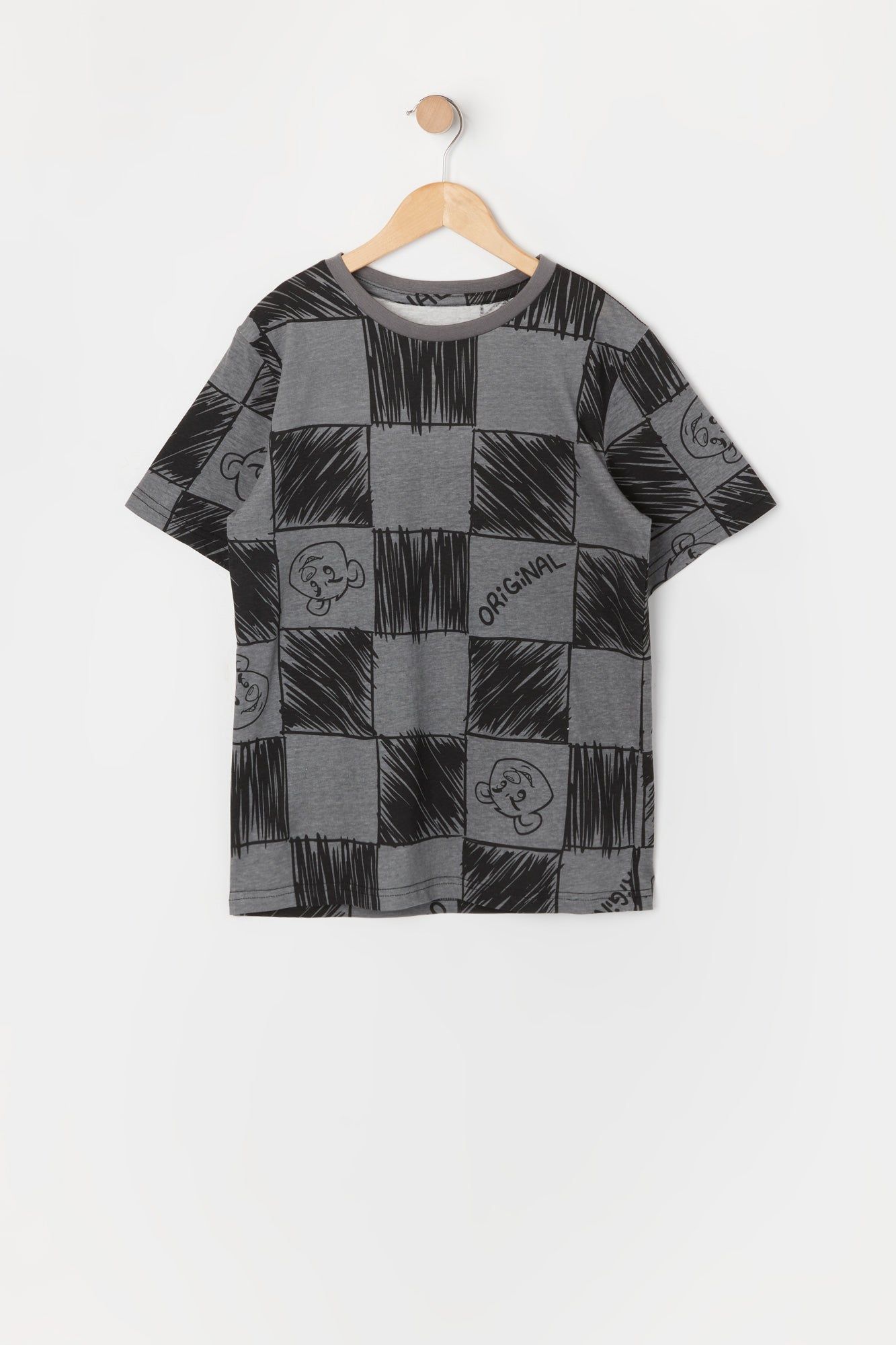 Boys Doodle Checkered Print T-Shirt sold by Urban Planet