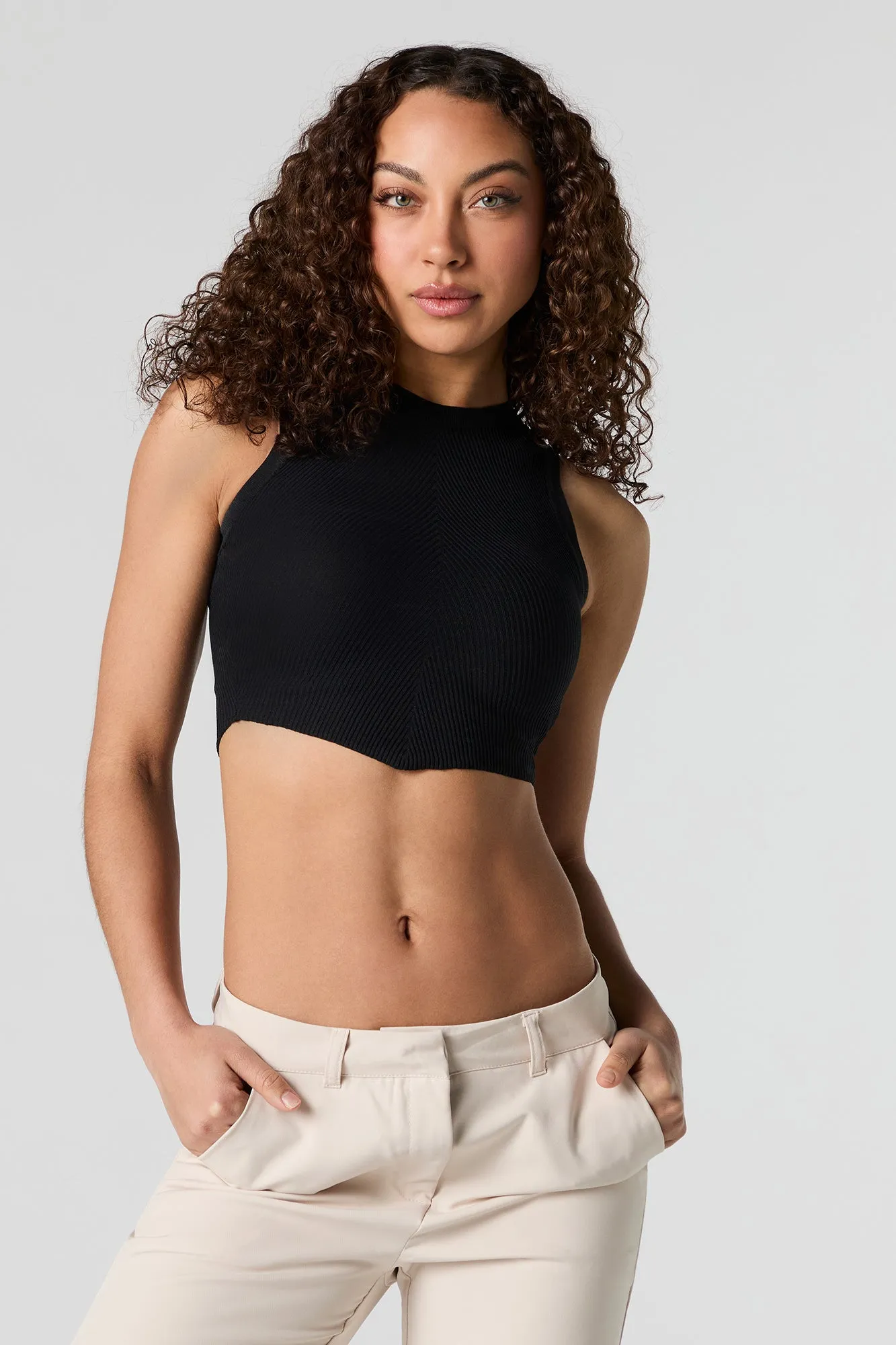 Ribbed High Neck Cropped Tank sold by Urban Planet product image thumbnail 4
