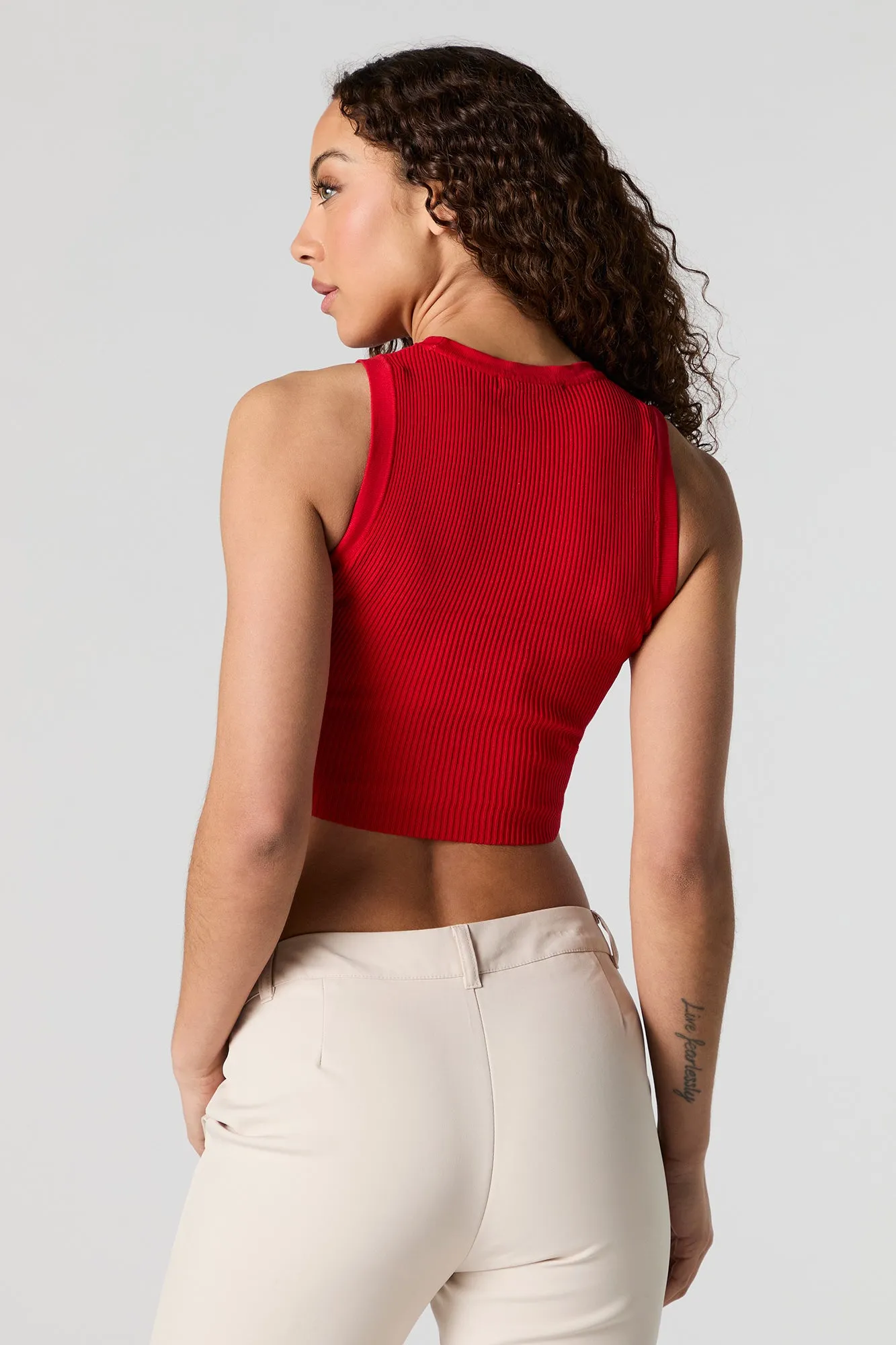Ribbed High Neck Cropped Tank sold by Urban Planet product image thumbnail 2