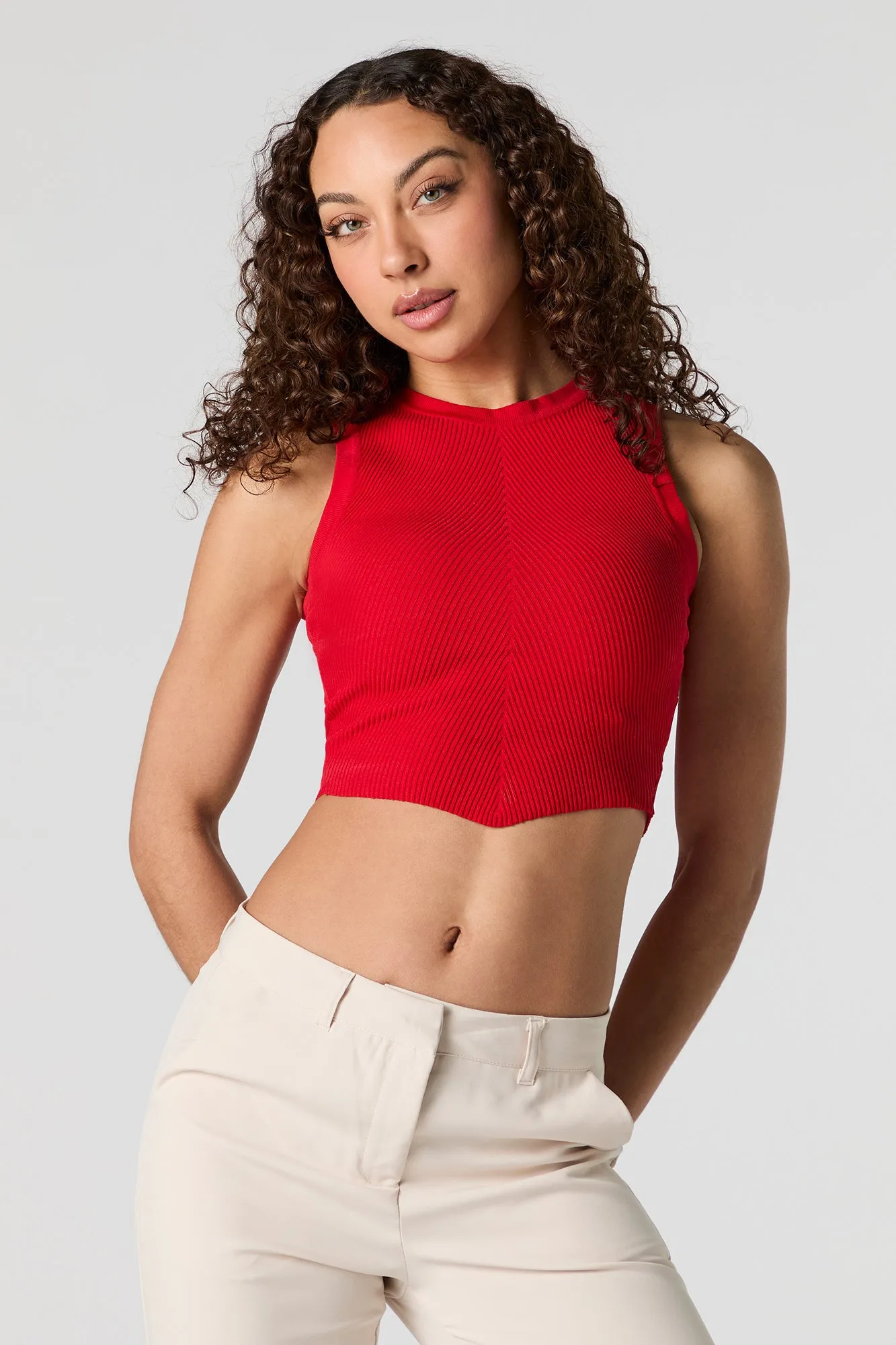 Ribbed High Neck Cropped Tank sold by Urban Planet