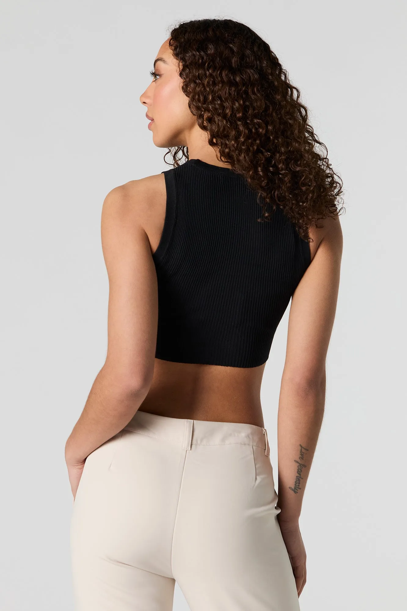 Ribbed High Neck Cropped Tank sold by Urban Planet product image thumbnail 5