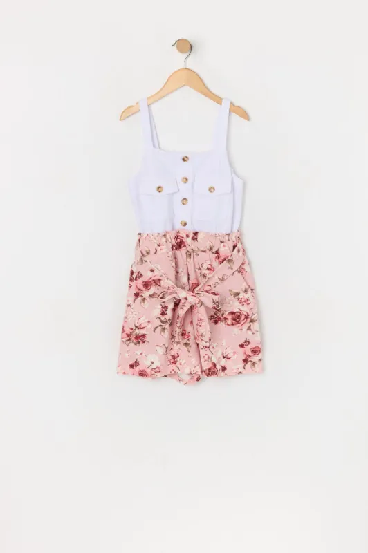 Girls Pink Floral Belted Romper sold by Urban Planet