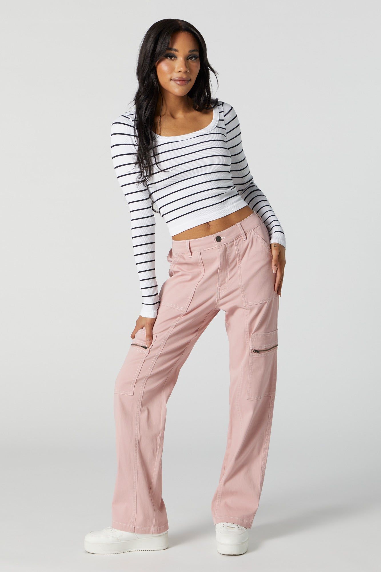 Striped Ribbed Scoop Neck Long Sleeve Top sold by Urban Planet product image thumbnail 3