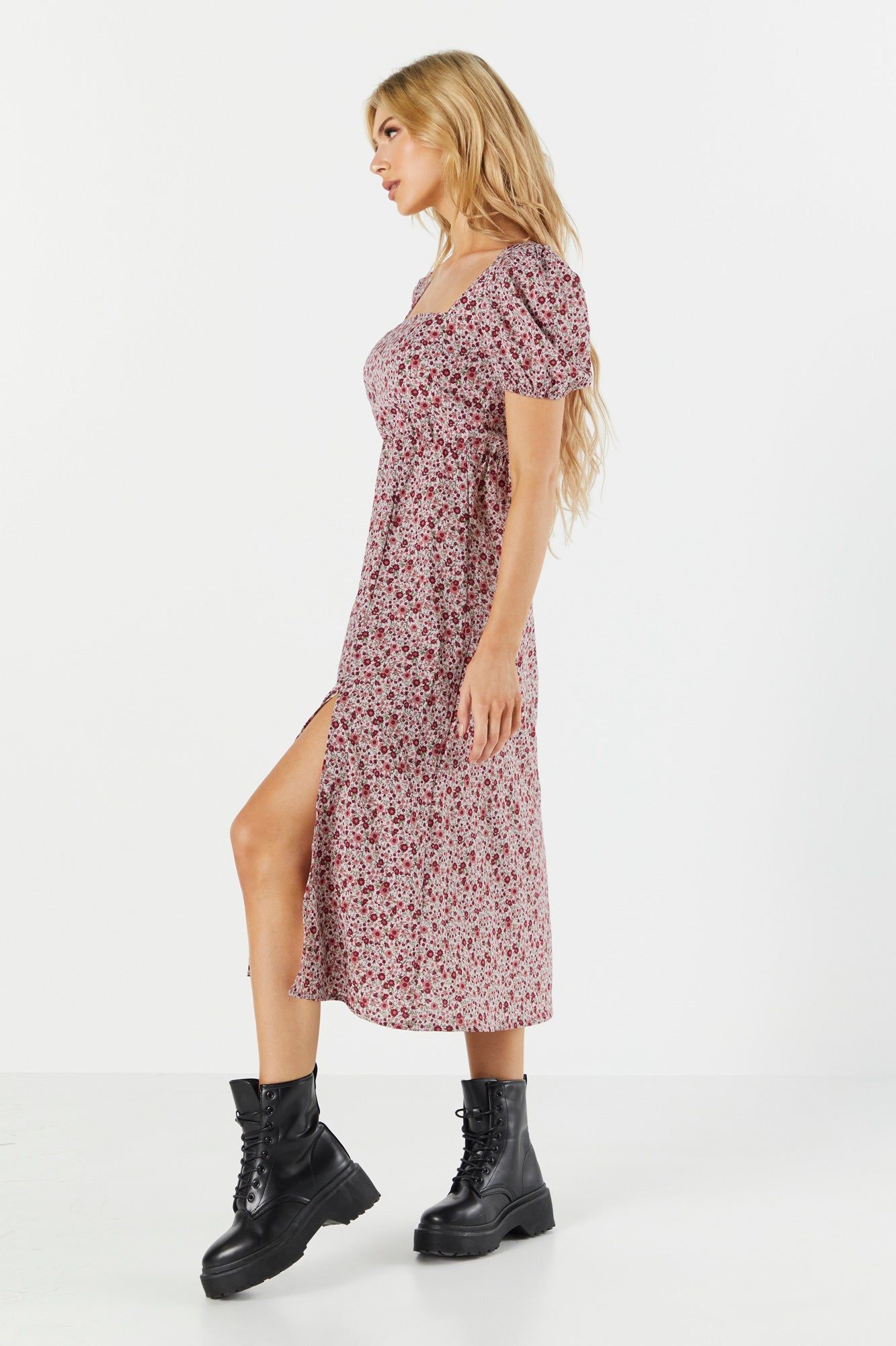 Purple Floral Slit Milkmaid Midi Dress sold by Urban Planet product image thumbnail 3