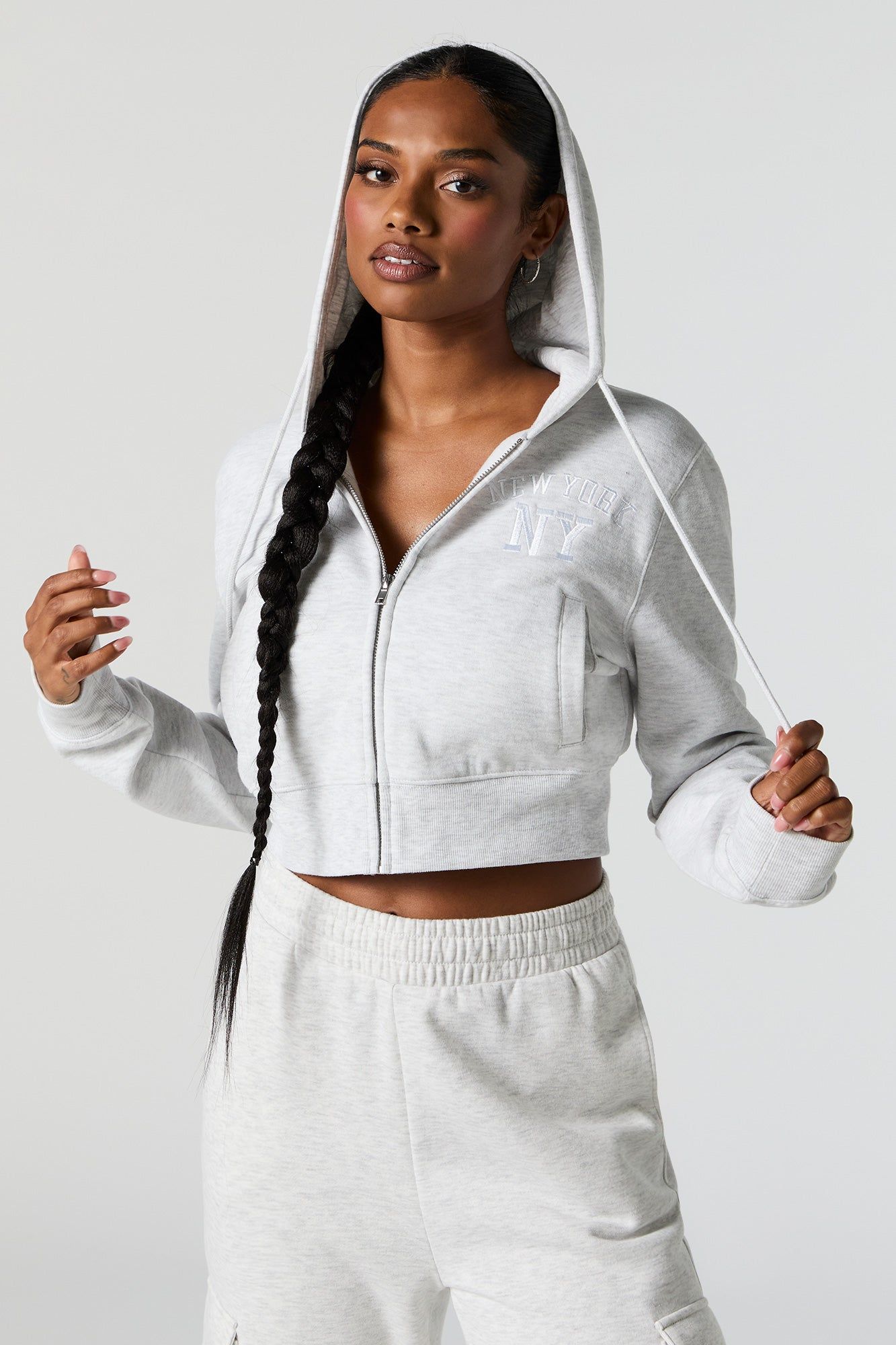 New York Twill Embroidered Cropped Hoodie sold by Urban Planet