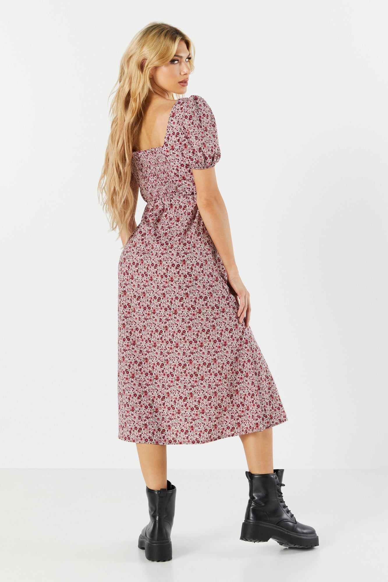Purple Floral Slit Milkmaid Midi Dress sold by Urban Planet product image thumbnail 2