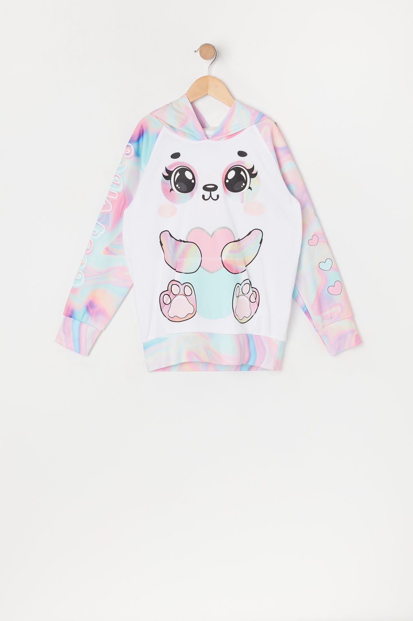 Girls Heart Tie Dye Panda Character Hoodie sold by Urban Planet