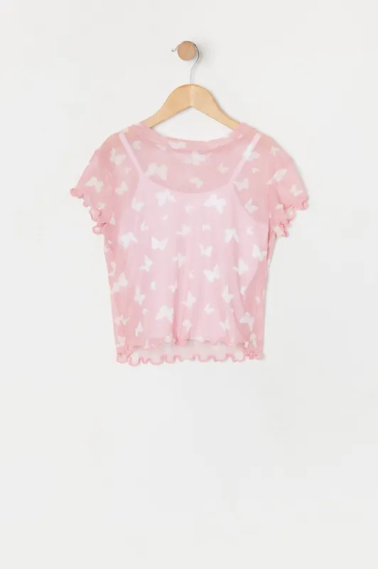 Ensemble avec t-shirt et débardeur en filet avec motif Papillon pour fille sold by Urban Planet