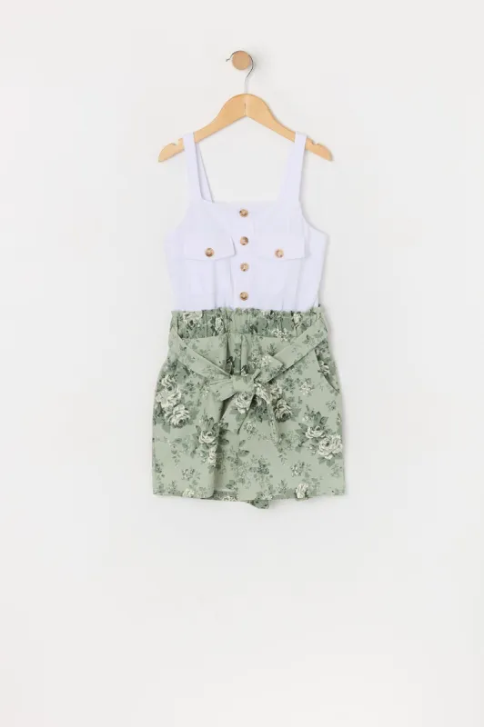 Girls Green Floral Belted Romper sold by Urban Planet