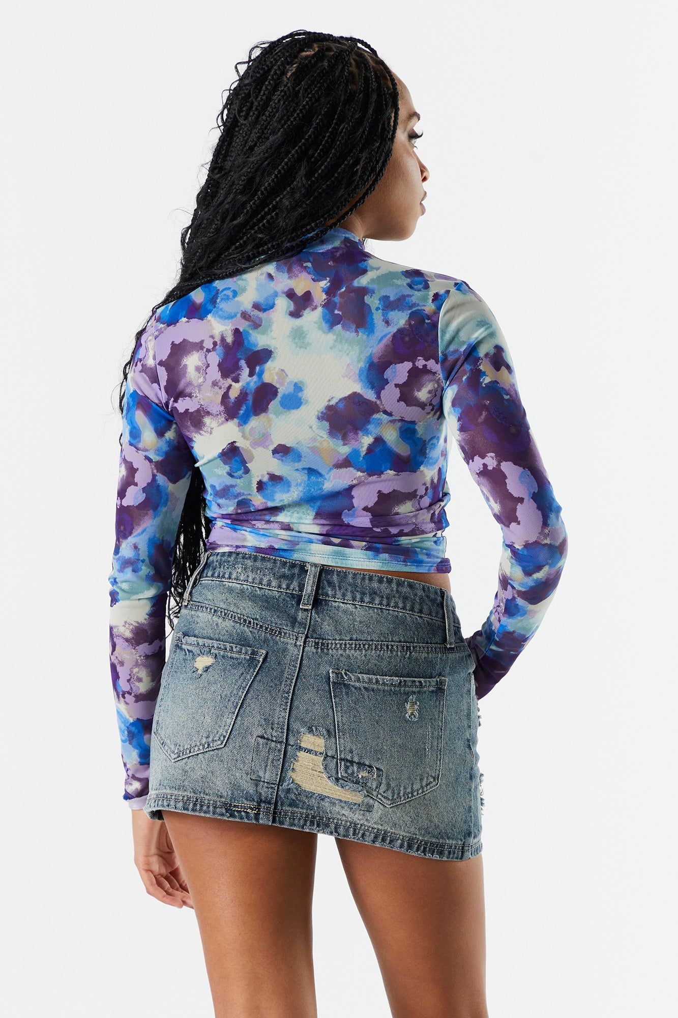 Haut court en filet imprimé bleu et pourpre à col cheminée sold by Urban Planet product image thumbnail 2