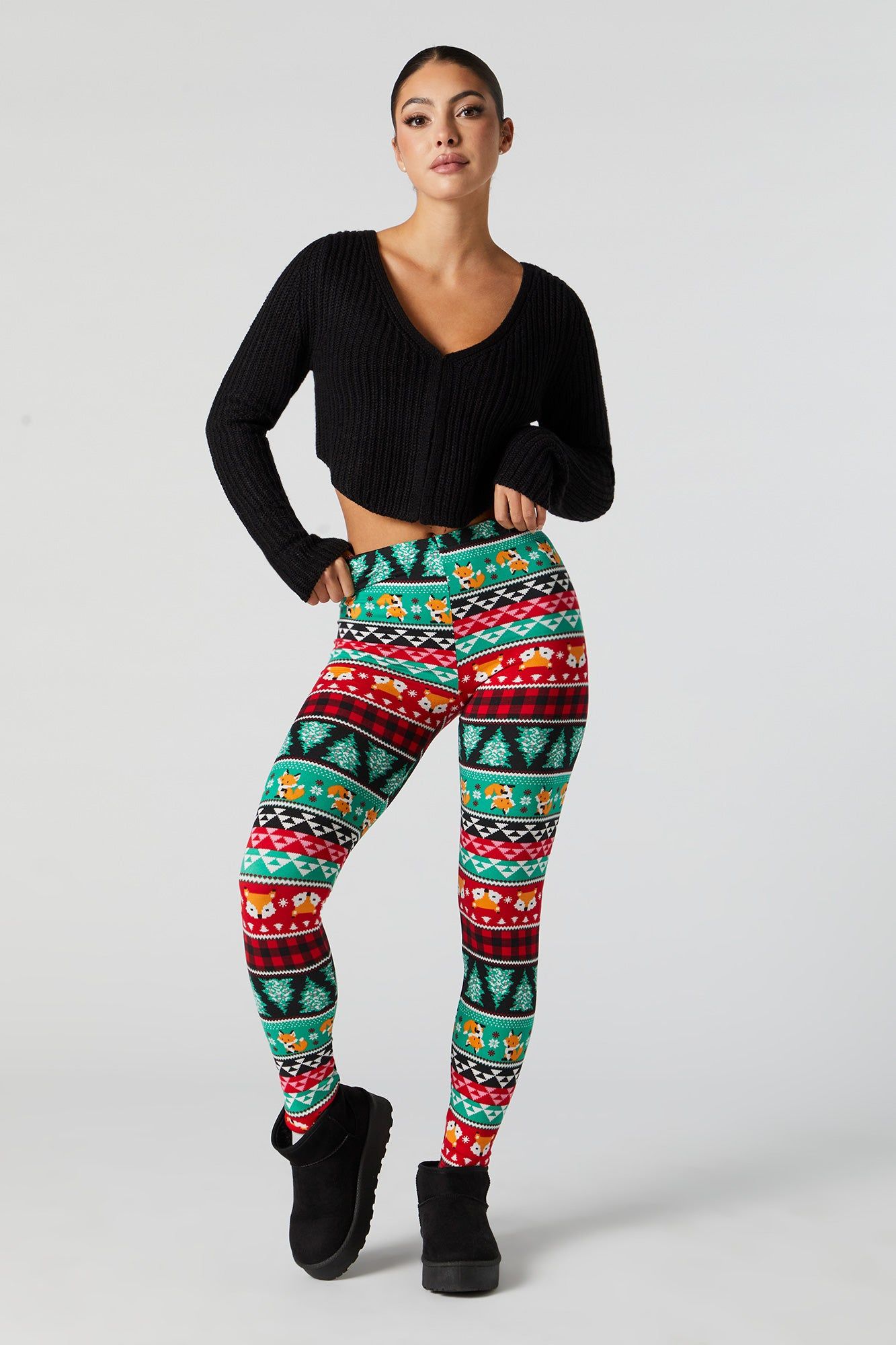 Legging de Noël en molleton avec motif jacquard à imprimé Foxy sold by Urban Planet