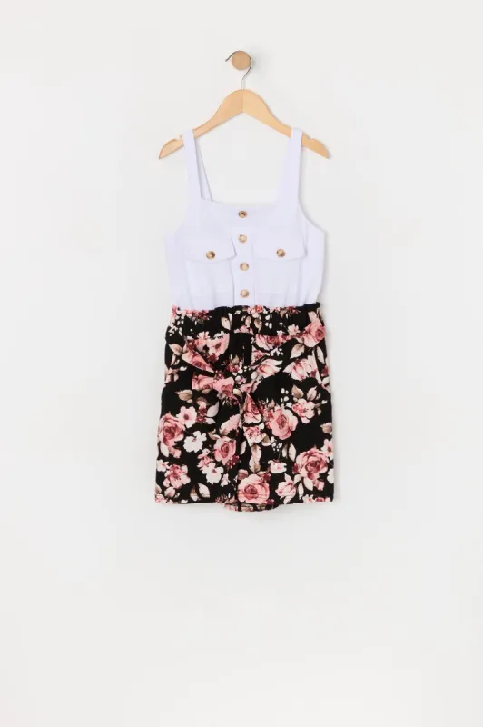Combi-short fleuri noir avec ceinture pour fille sold by Urban Planet