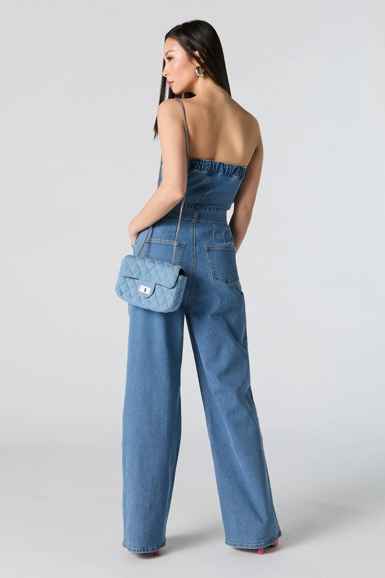 Denim Belted Strapless Wide Leg Jumpsuit sold by Urban Planet product image thumbnail 3