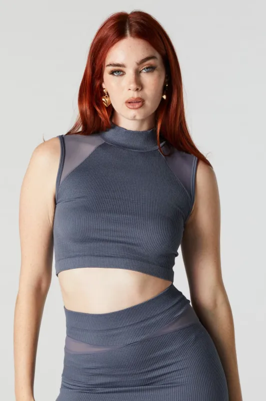 Mesh Shoulder Mock Neck Crop Top sold by Urban Planet