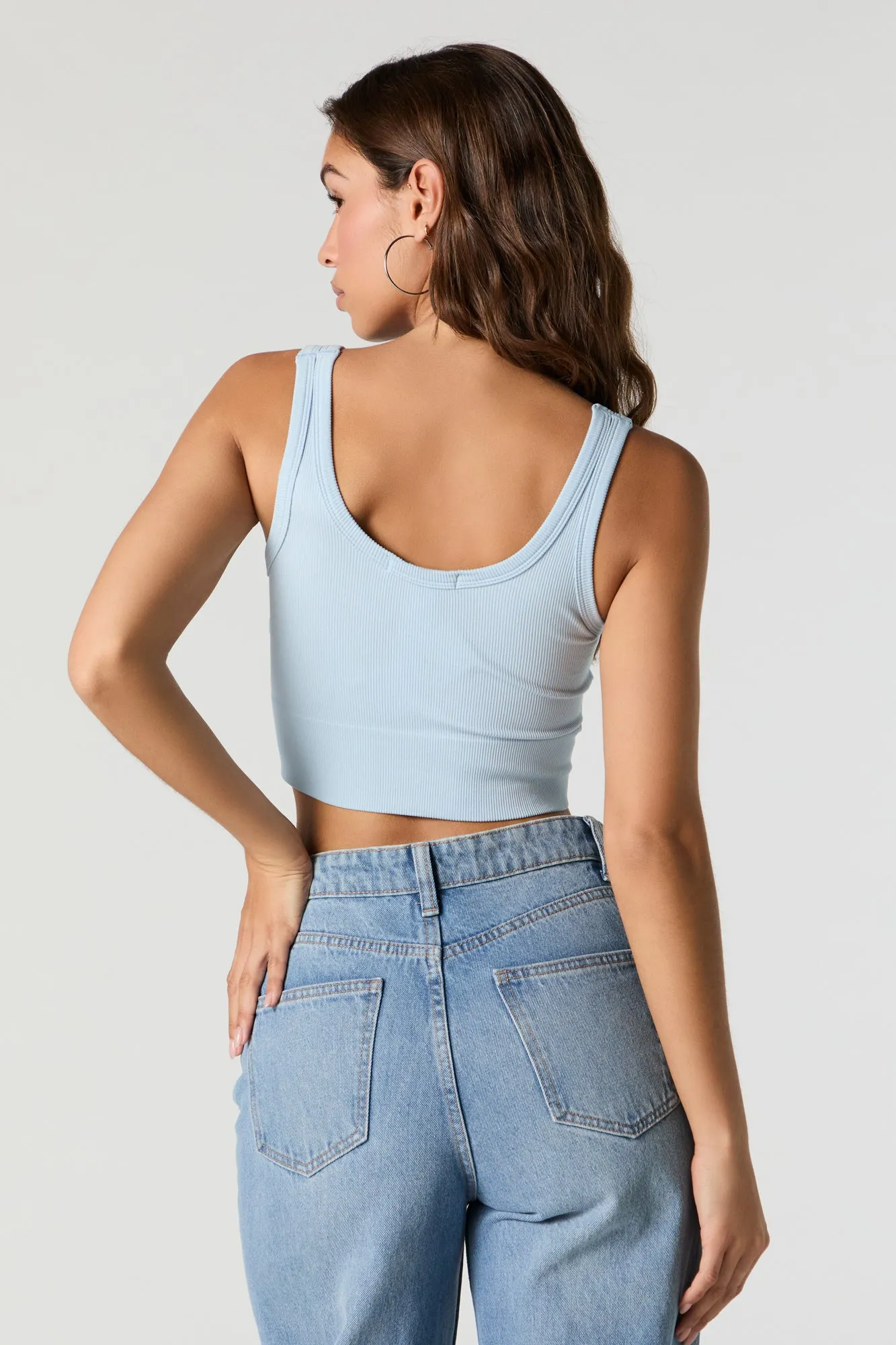 Seamless Ribbed V-Neck Tank with Built-In Bra Cups sold by Urban Planet product image thumbnail 2