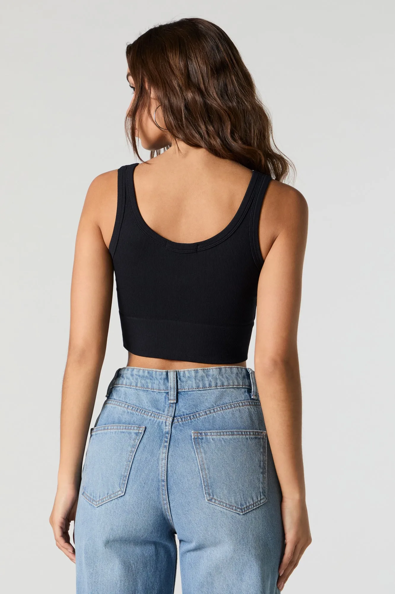 Seamless Ribbed V-Neck Tank with Built-In Bra Cups sold by Urban Planet product image thumbnail 5
