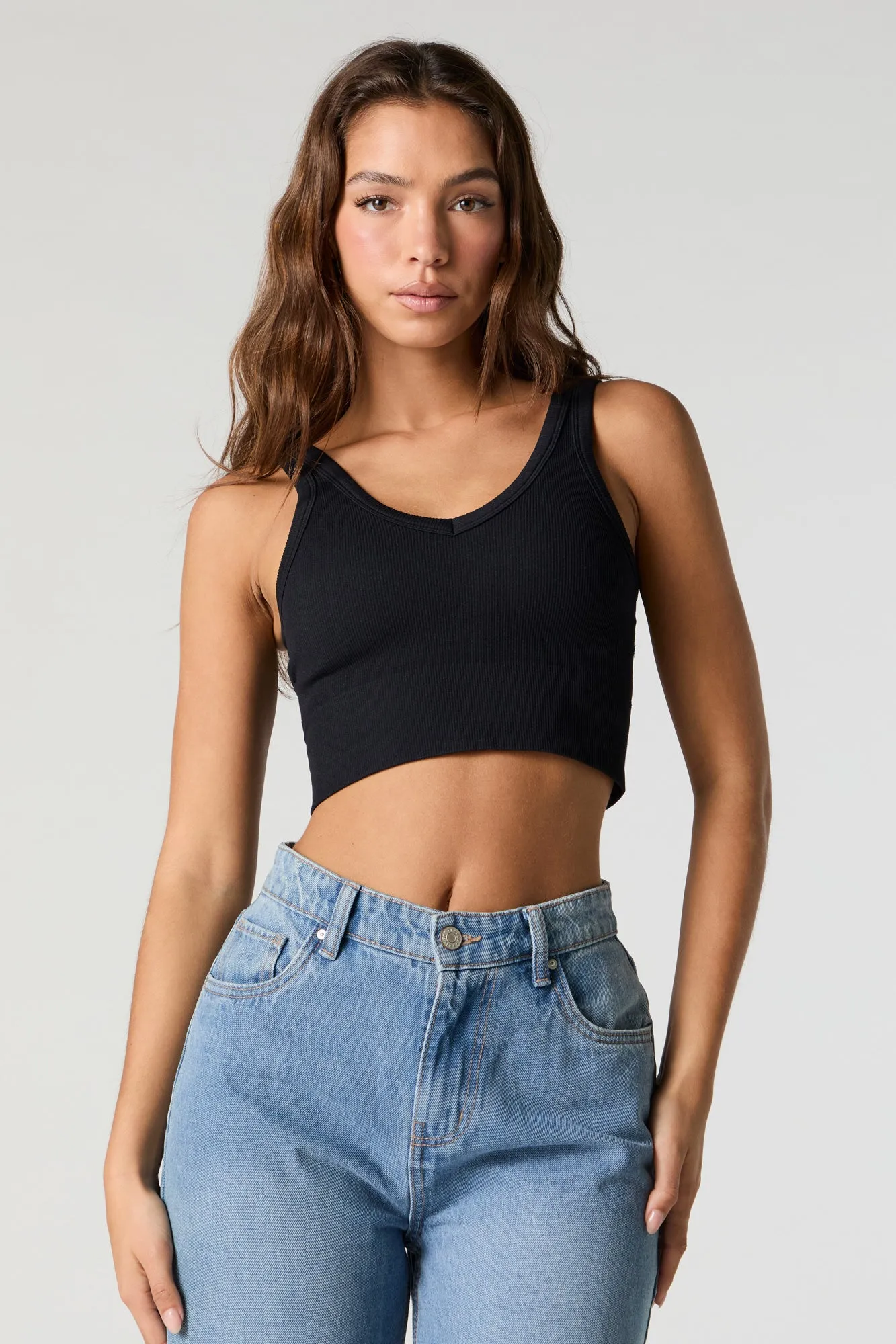 Seamless Ribbed V-Neck Tank with Built-In Bra Cups sold by Urban Planet product image thumbnail 4