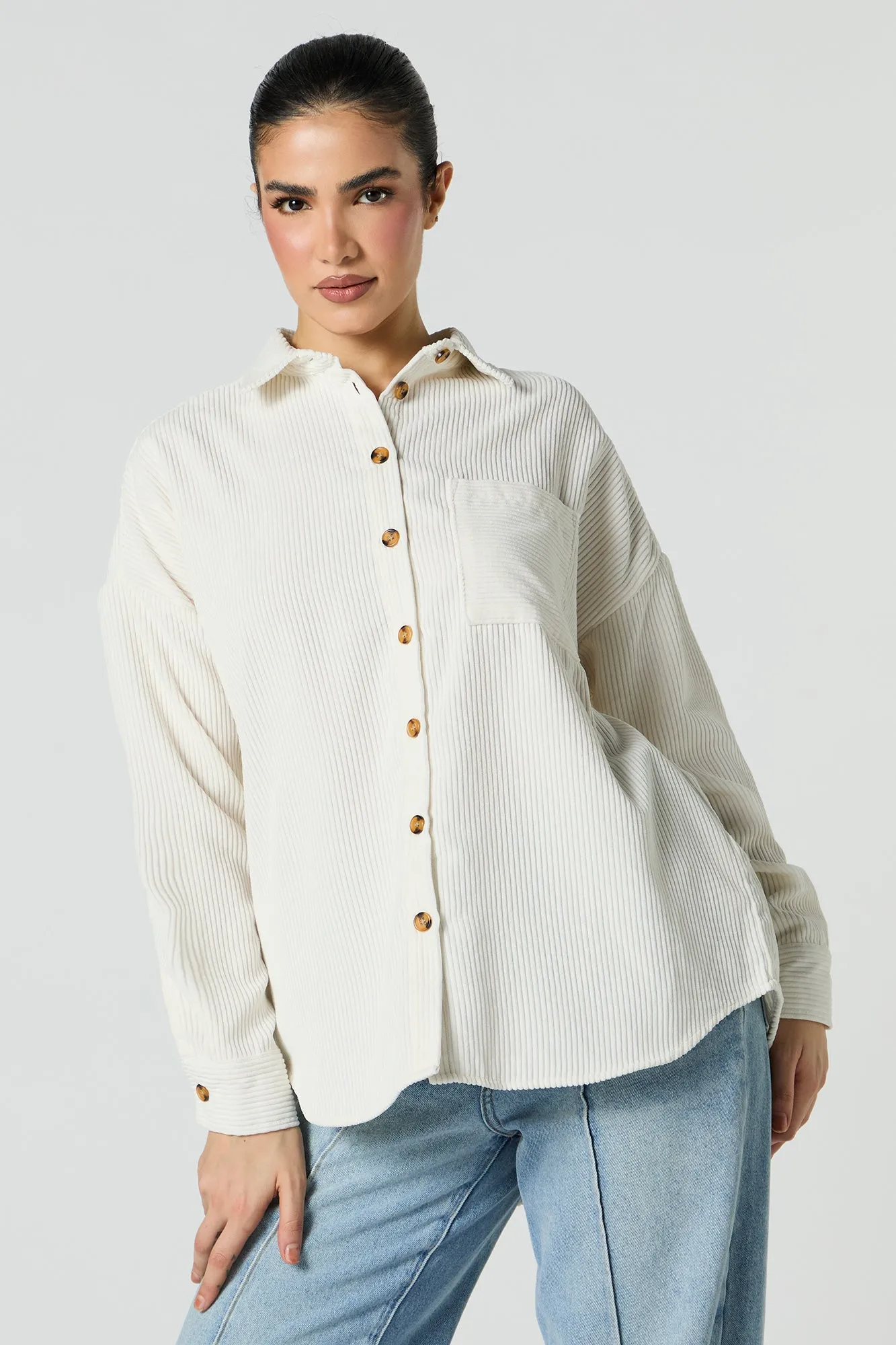 Corduroy Button-Up Top sold by Urban Planet