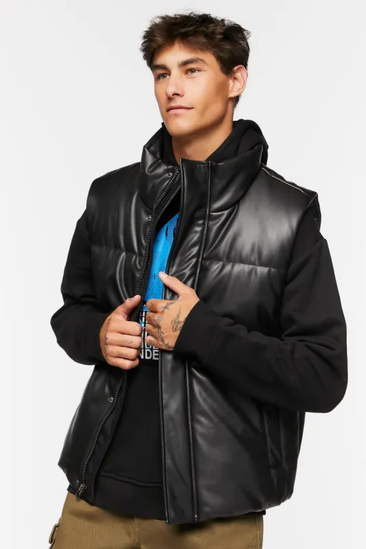 Faux-Leather Puffer Vest sold by Urban Planet
