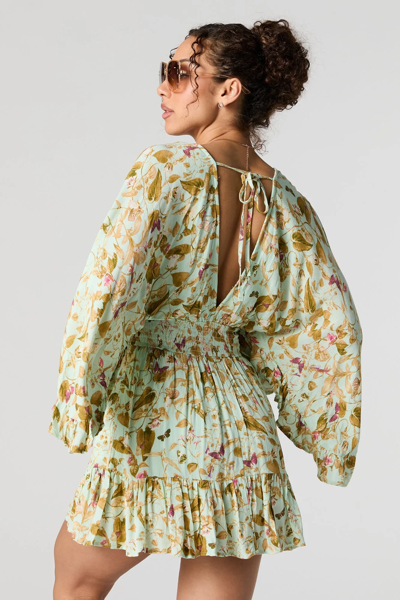 Butterfly Leaf Print Surplice Bell Sleeve Flowy Romper sold by Urban Planet product image thumbnail 2