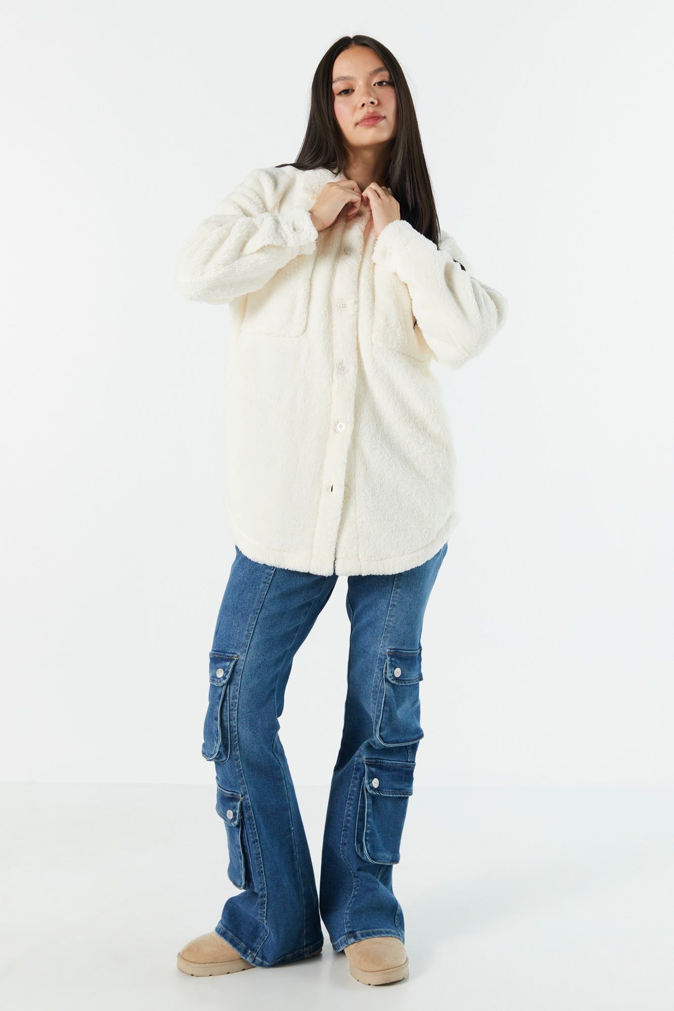 Plush Button-Up Jacket sold by Urban Planet product image thumbnail 3