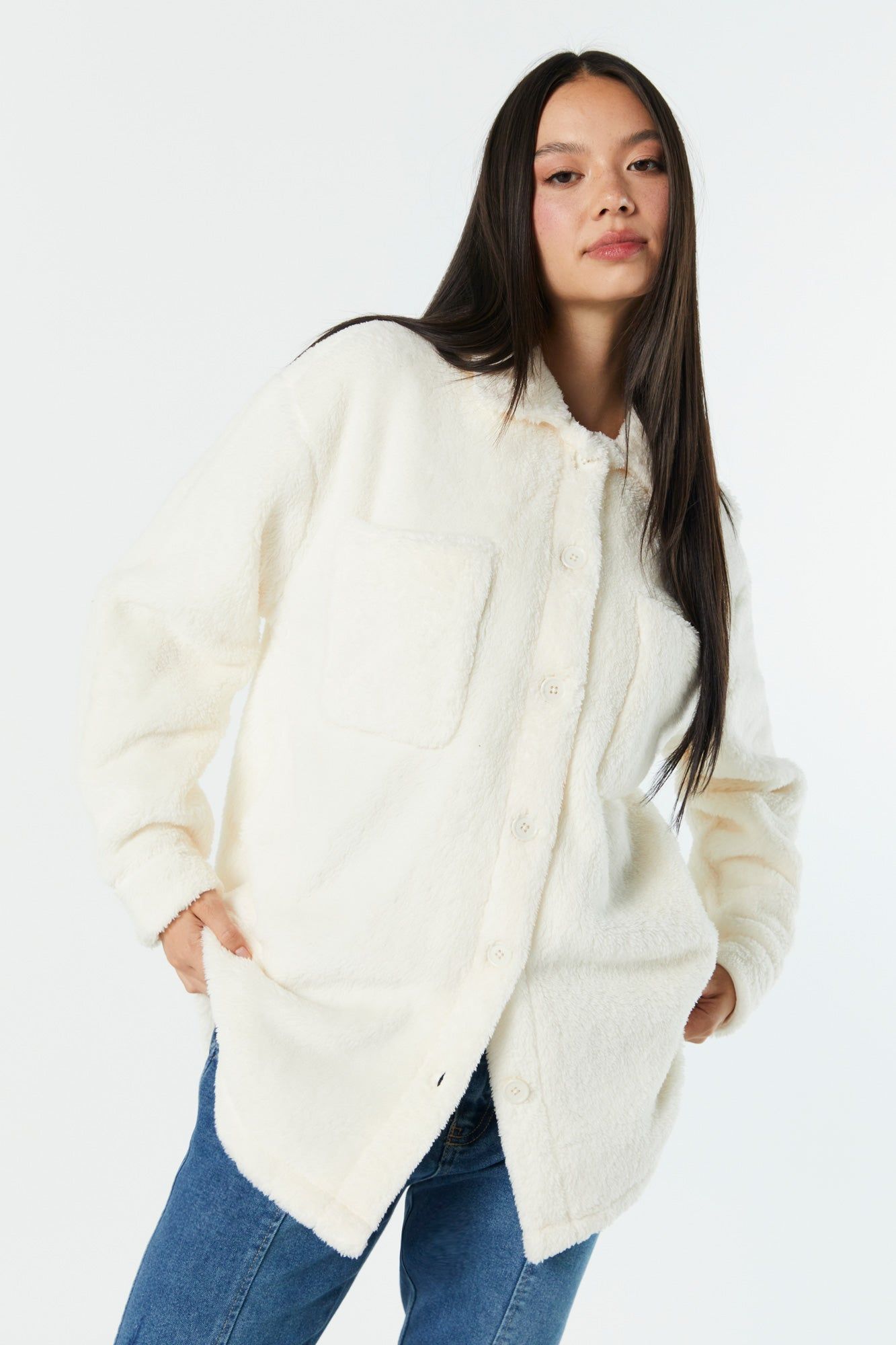 Plush Button-Up Jacket sold by Urban Planet