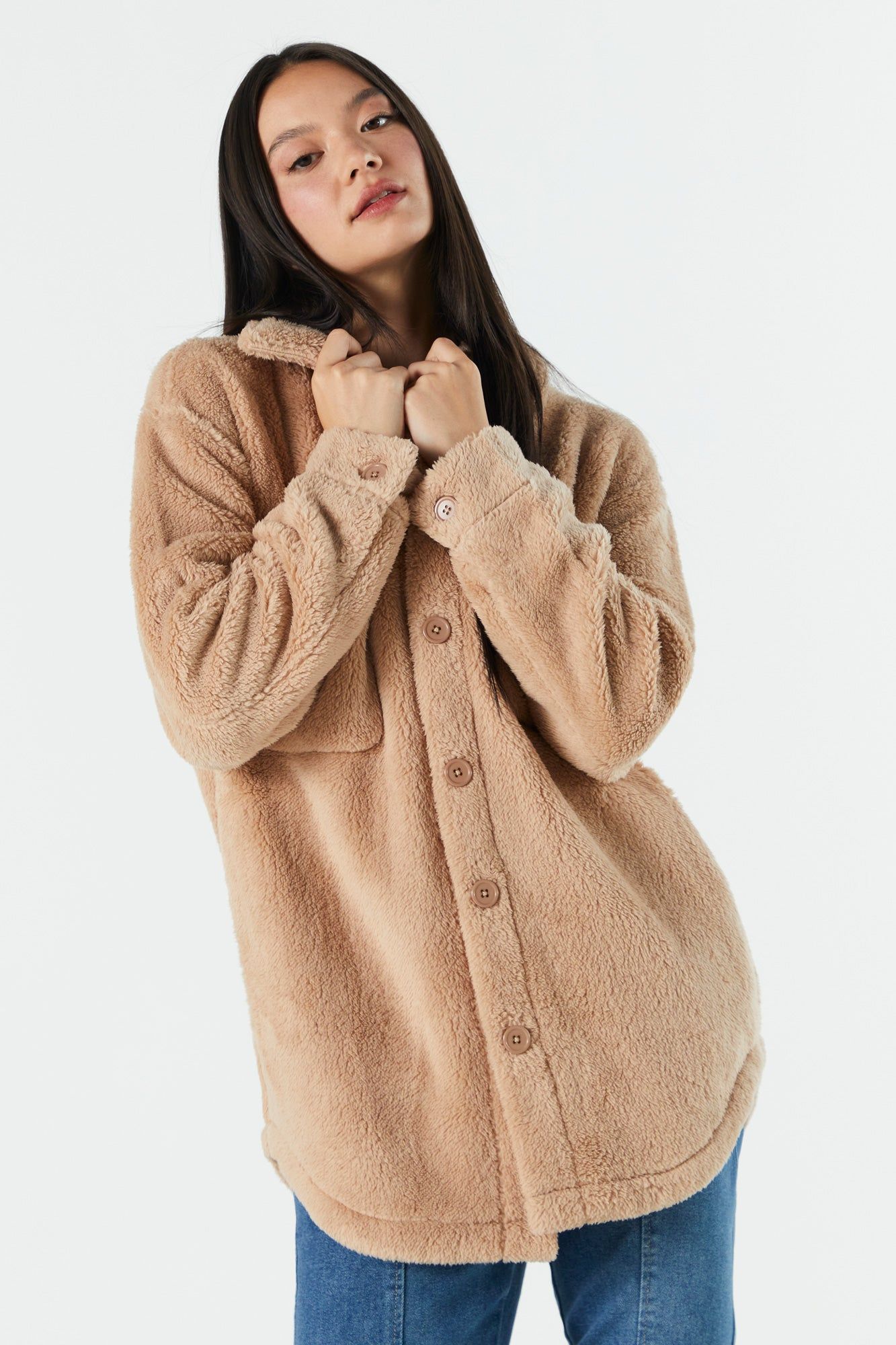 Plush Button-Up Jacket sold by Urban Planet product image thumbnail 4