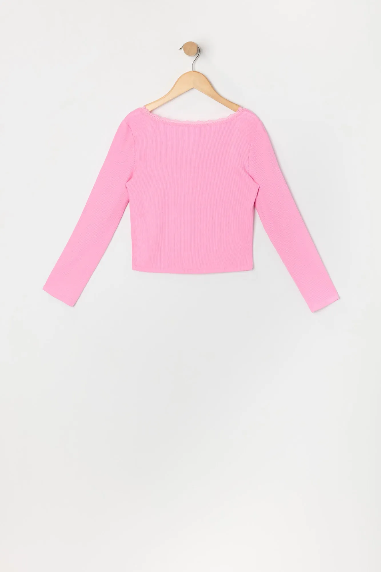 Haut à manches longues avec motif brodé et liséré de dentelle pour fille sold by Urban Planet product image thumbnail 4