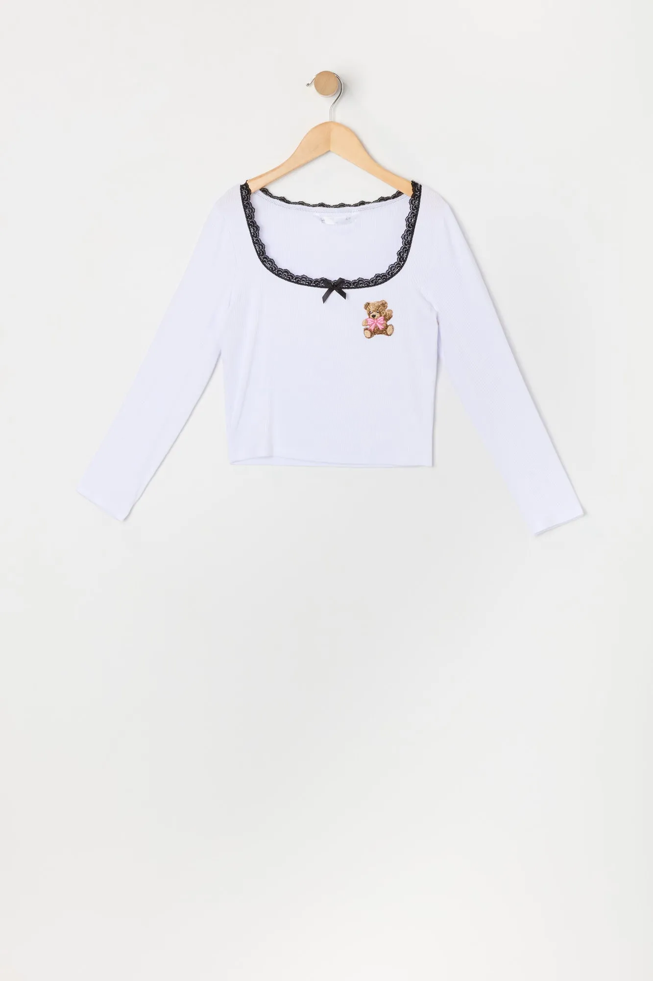 Haut à manches longues avec motif brodé et liséré de dentelle pour fille sold by Urban Planet product image thumbnail 5