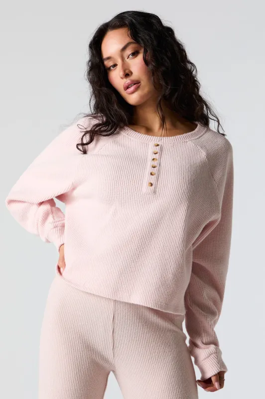 Waffle Knit Long Sleeve Henley Top sold by Urban Planet