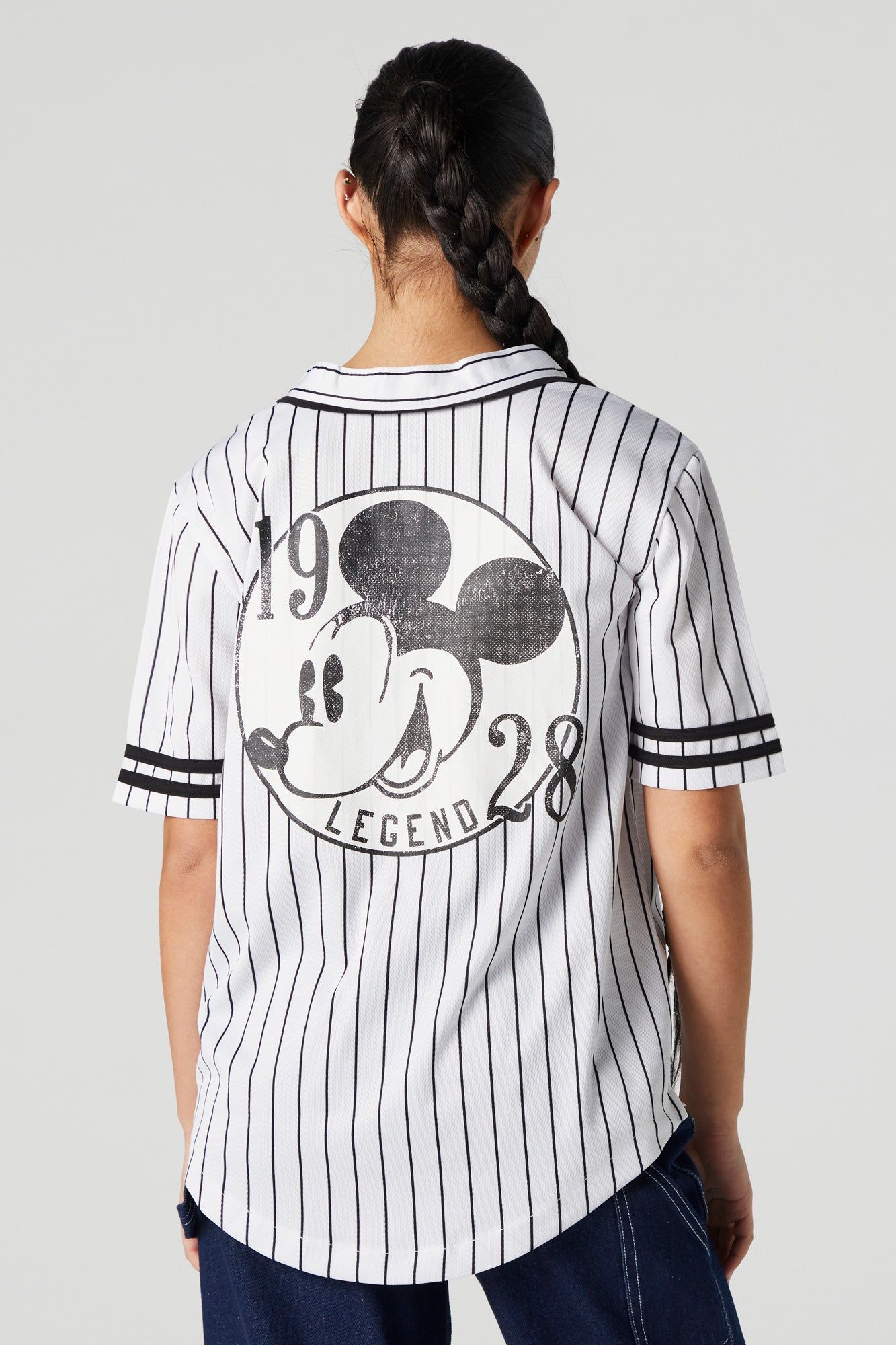 Pinstriped Mickey Mouse Graphic Baseball Jersey sold by Urban Planet product image thumbnail 2