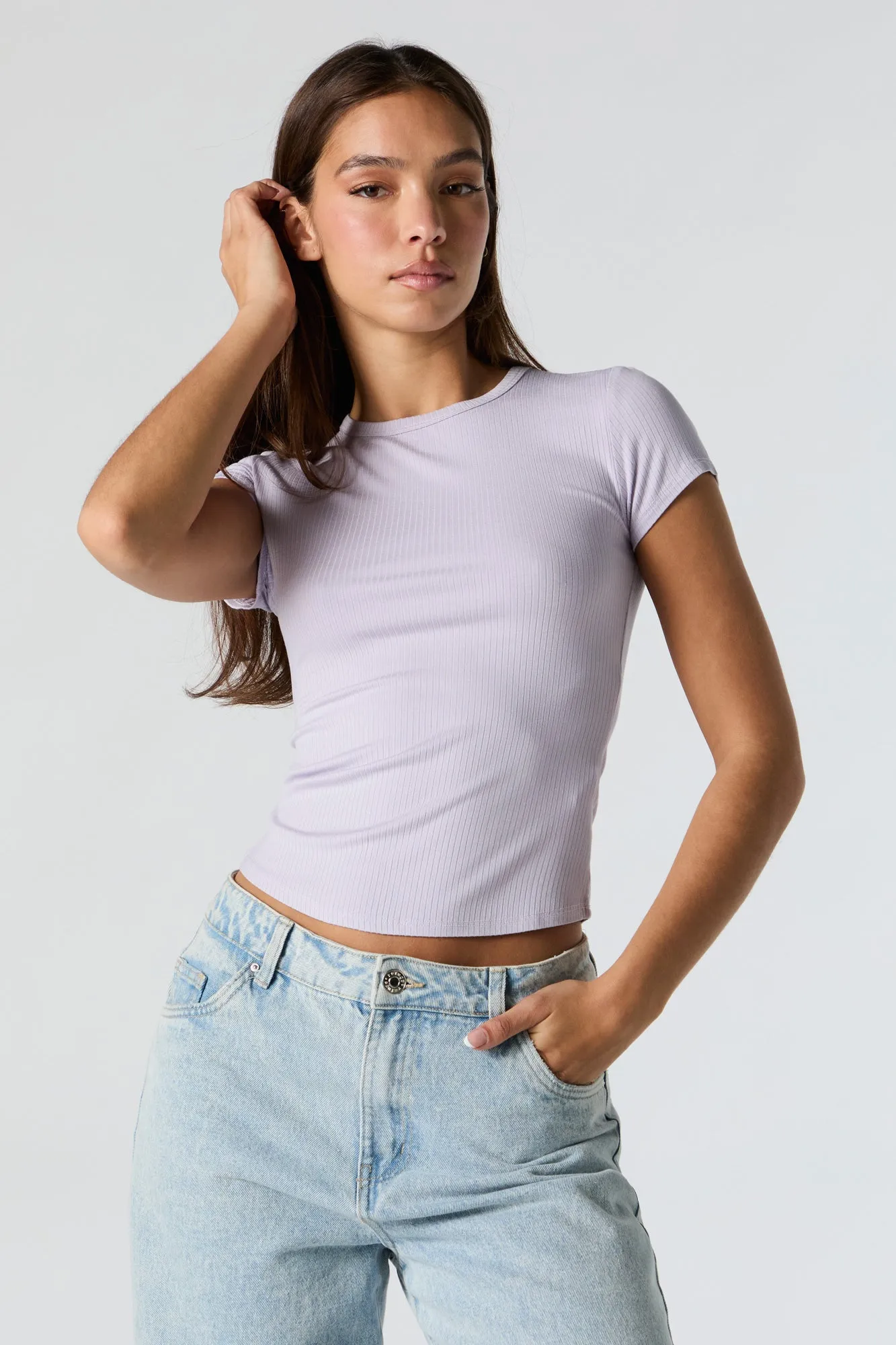 Ribbed Curve Hem T-Shirt sold by Urban Planet product image thumbnail 4
