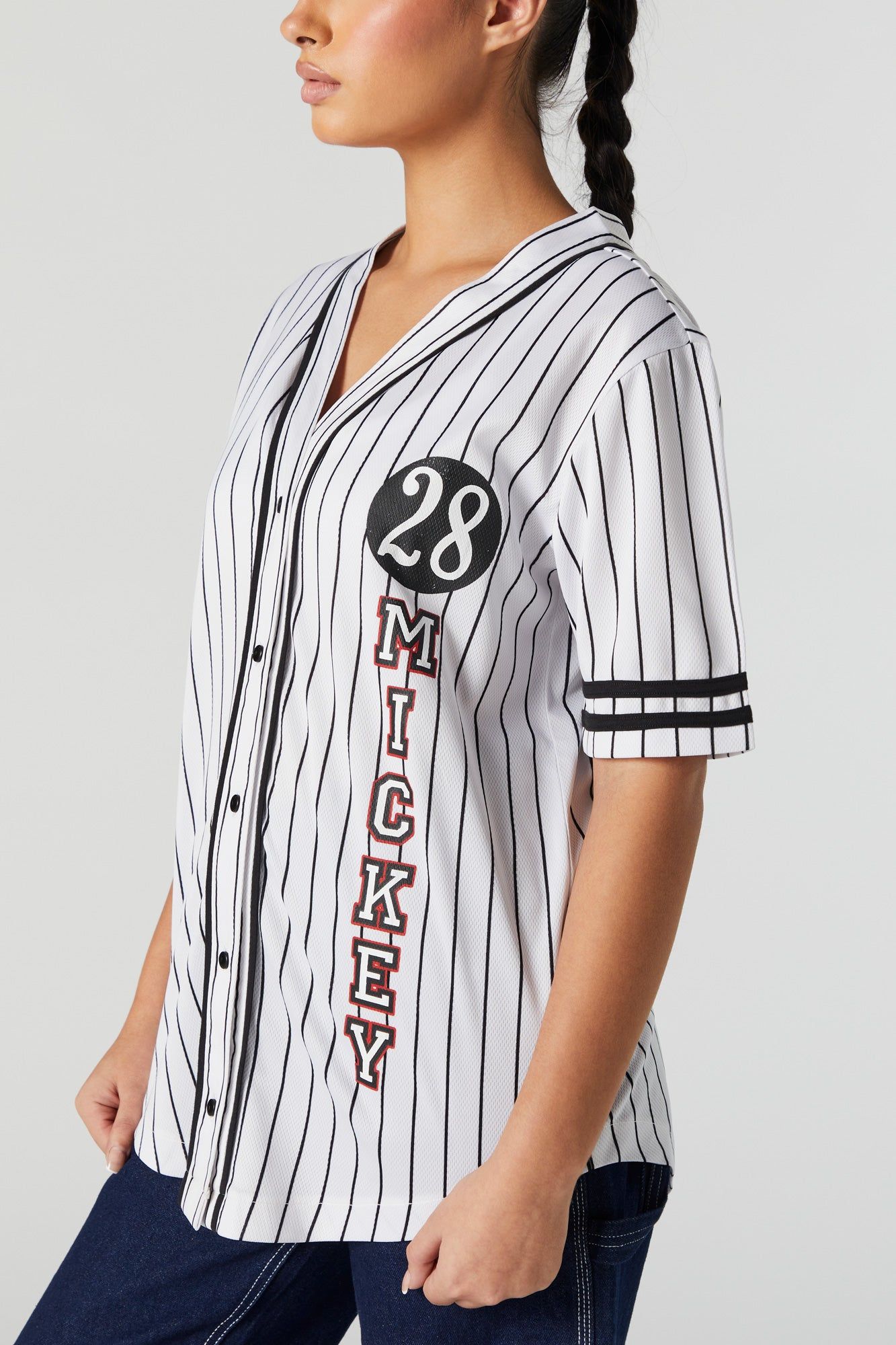 Pinstriped Mickey Mouse Graphic Baseball Jersey sold by Urban Planet product image thumbnail 4