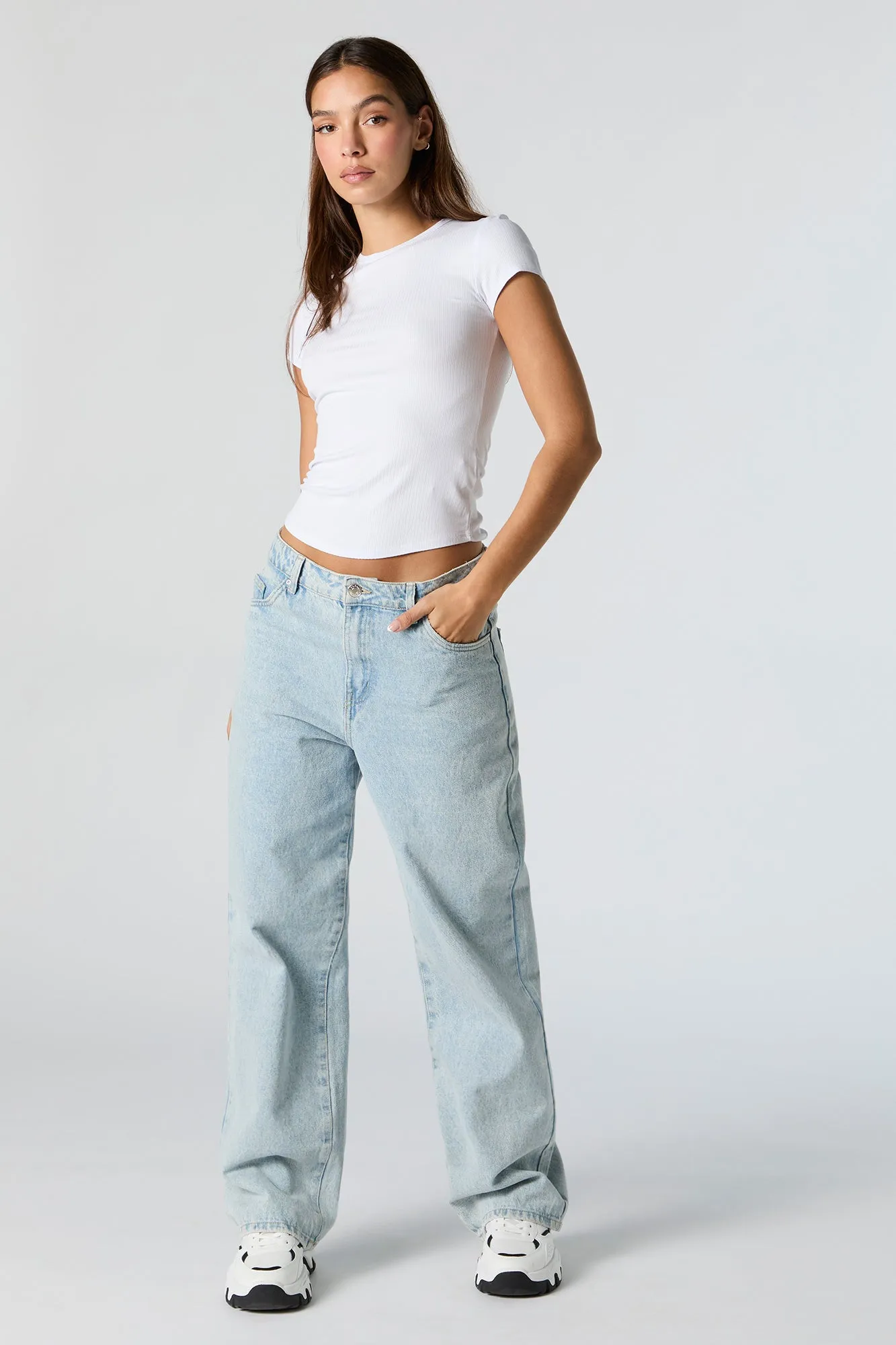 Ribbed Curve Hem T-Shirt sold by Urban Planet product image thumbnail 3