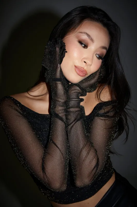 Sparkle Gold Mesh Long Sleeve Top sold by Urban Planet