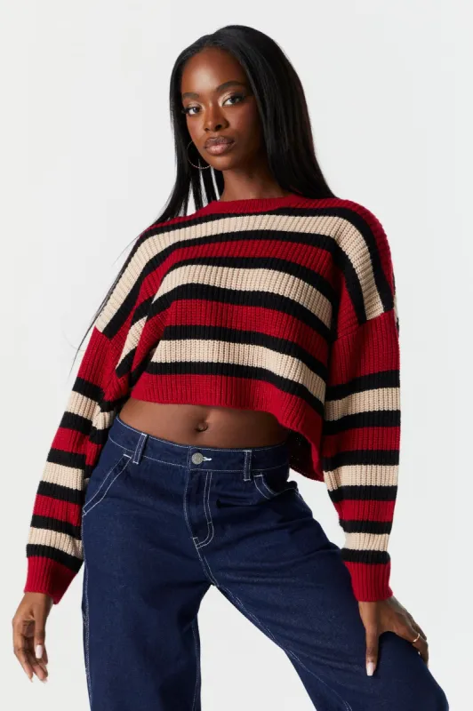 Striped Boxy Cropped Knit Sweater sold by Urban Planet