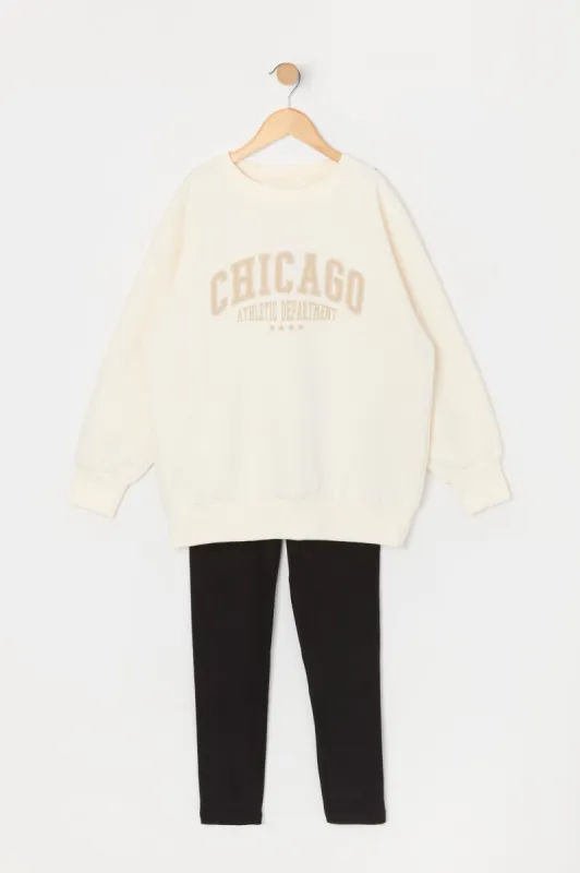 Girls Chicago Graphic Sweatshirt and Legging 2 Piece Set sold by Urban Planet