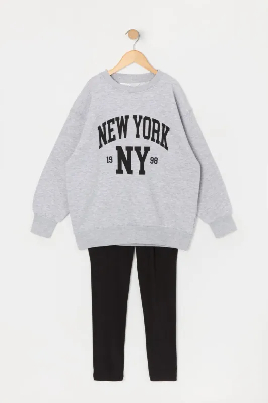 Girls New York Graphic Sweatshirt and Legging 2 Piece Set sold by Urban Planet
