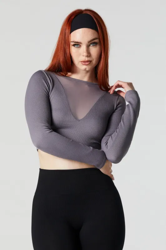 Ribbed Mesh Long Sleeve Crop Top sold by Urban Planet