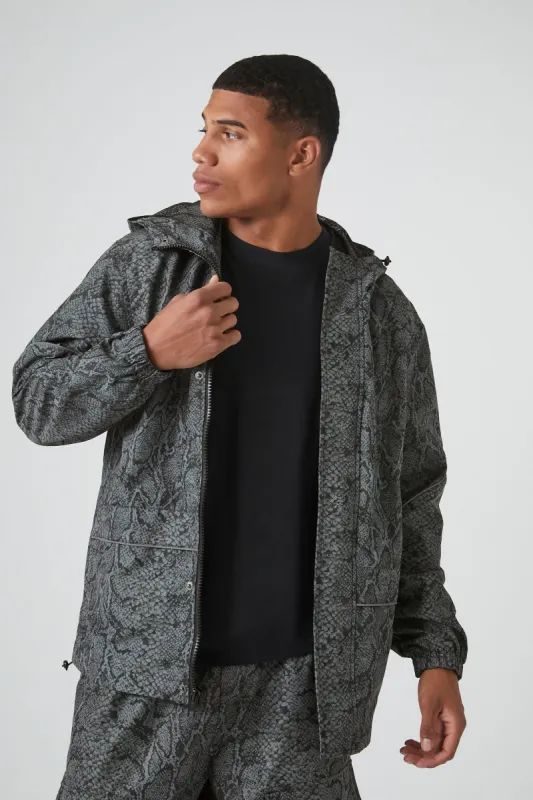 Snake Print Hooded Bomber Jacket sold by Urban Planet