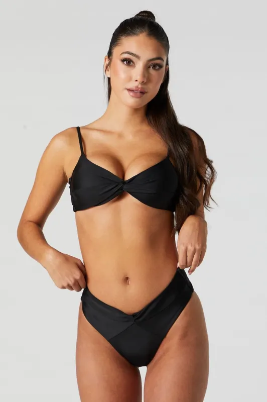 Black V-Hem High Rise Bikini Bottom sold by Urban Planet